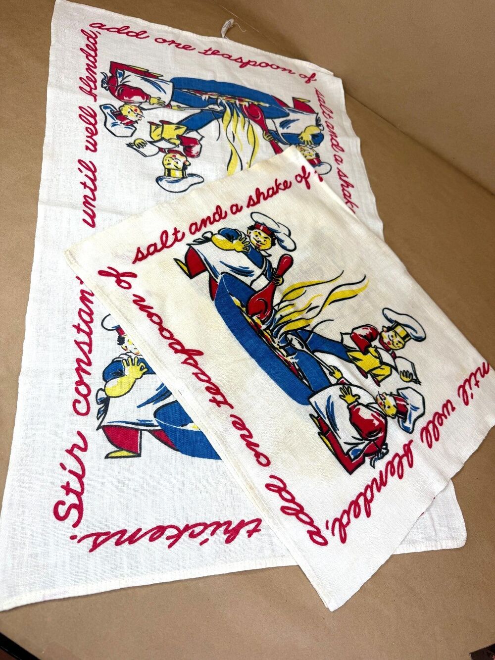 Vintage Startex Kitchen Towels Set of 2 Whimsical Little Chefs Mystery Thickens